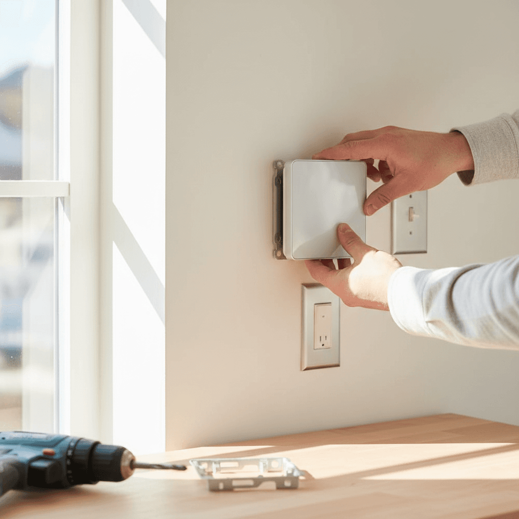 Homeowner installing smart thermostat