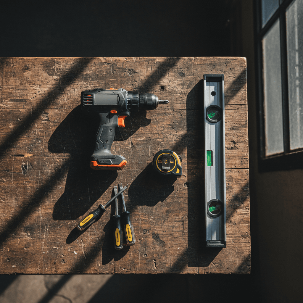 Workbench with essential home improvement tools