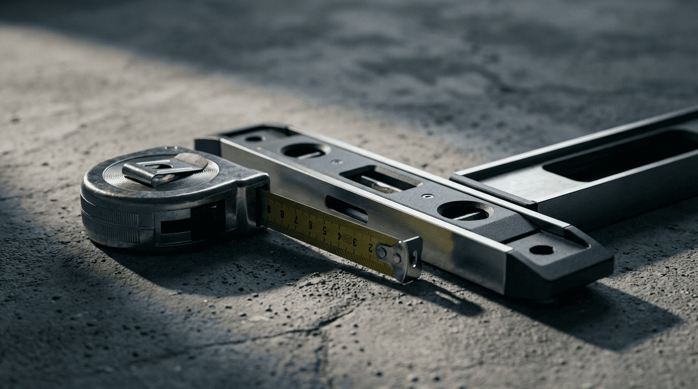 Professional home improvement tools on workbench