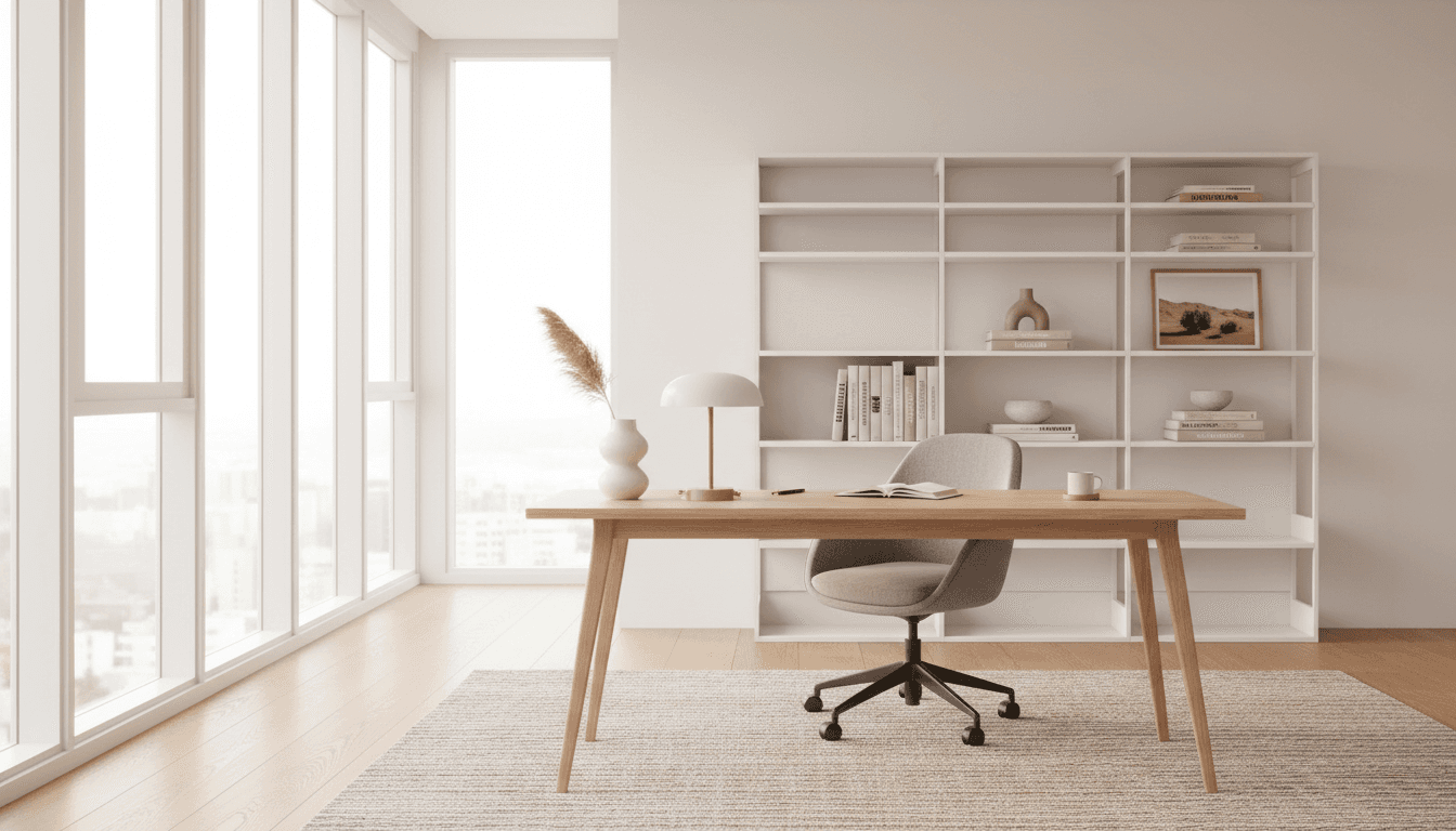 Smart home devices arranged in modern workspace