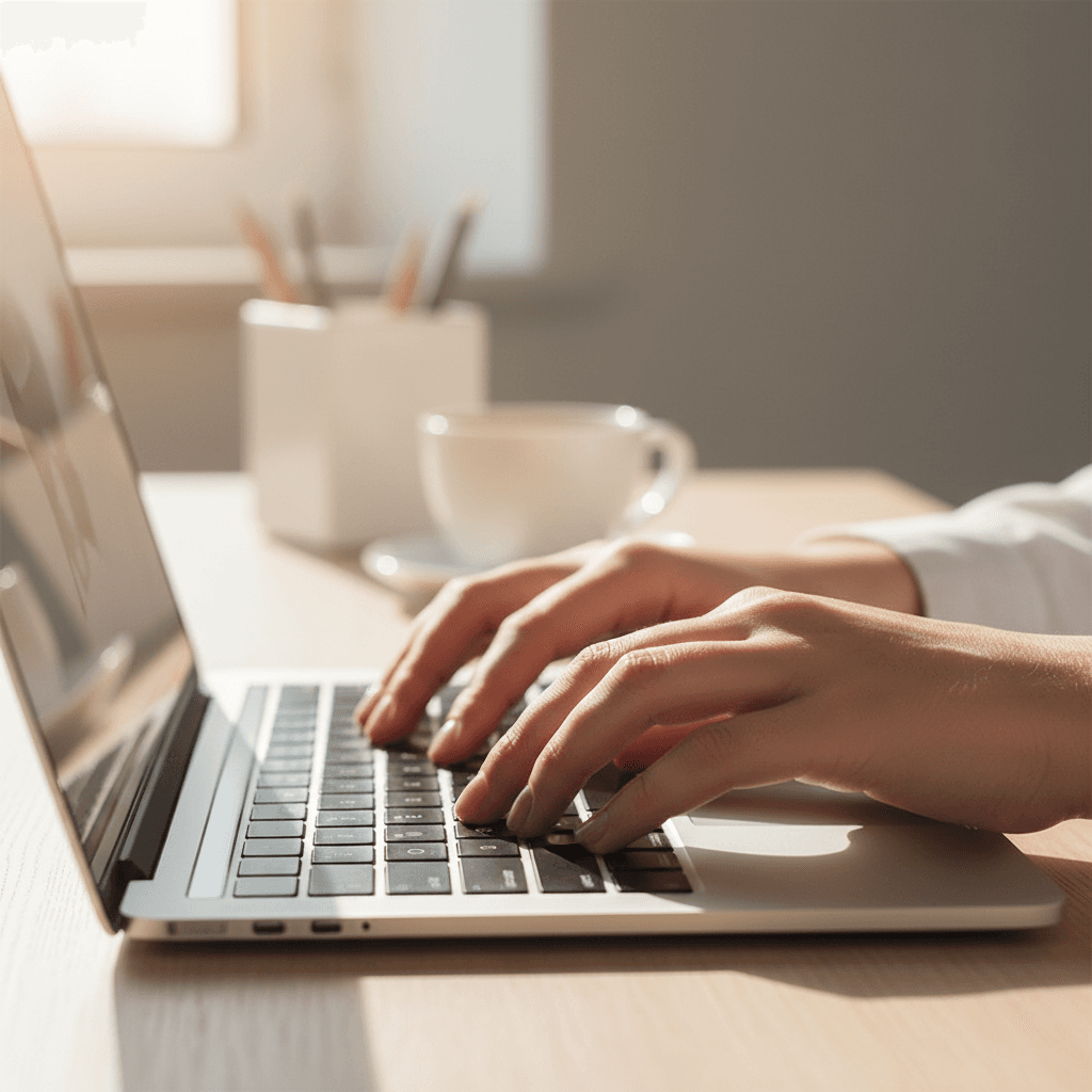 Person typing an email message on a laptop