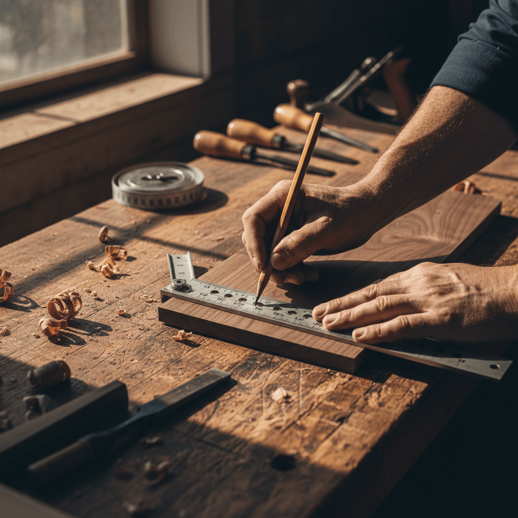 Homeowner reading DIY home improvement guide at bright workspace