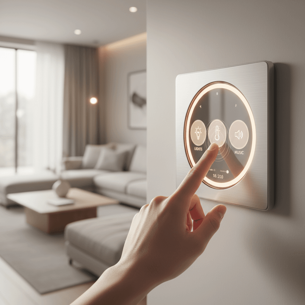 Hand holding tablet with smart home control app