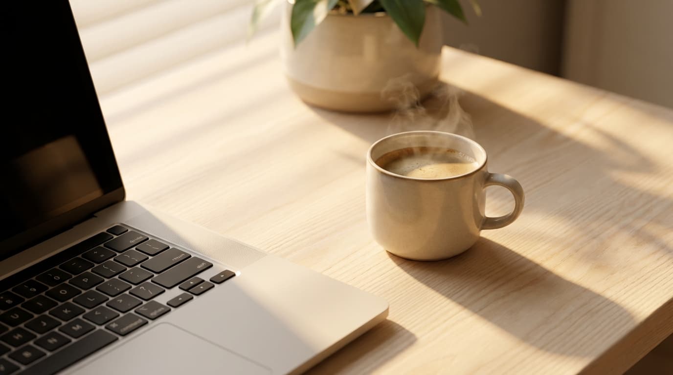 Homeowner reviewing home improvement guides on a tablet at a wooden desk with natural morning light