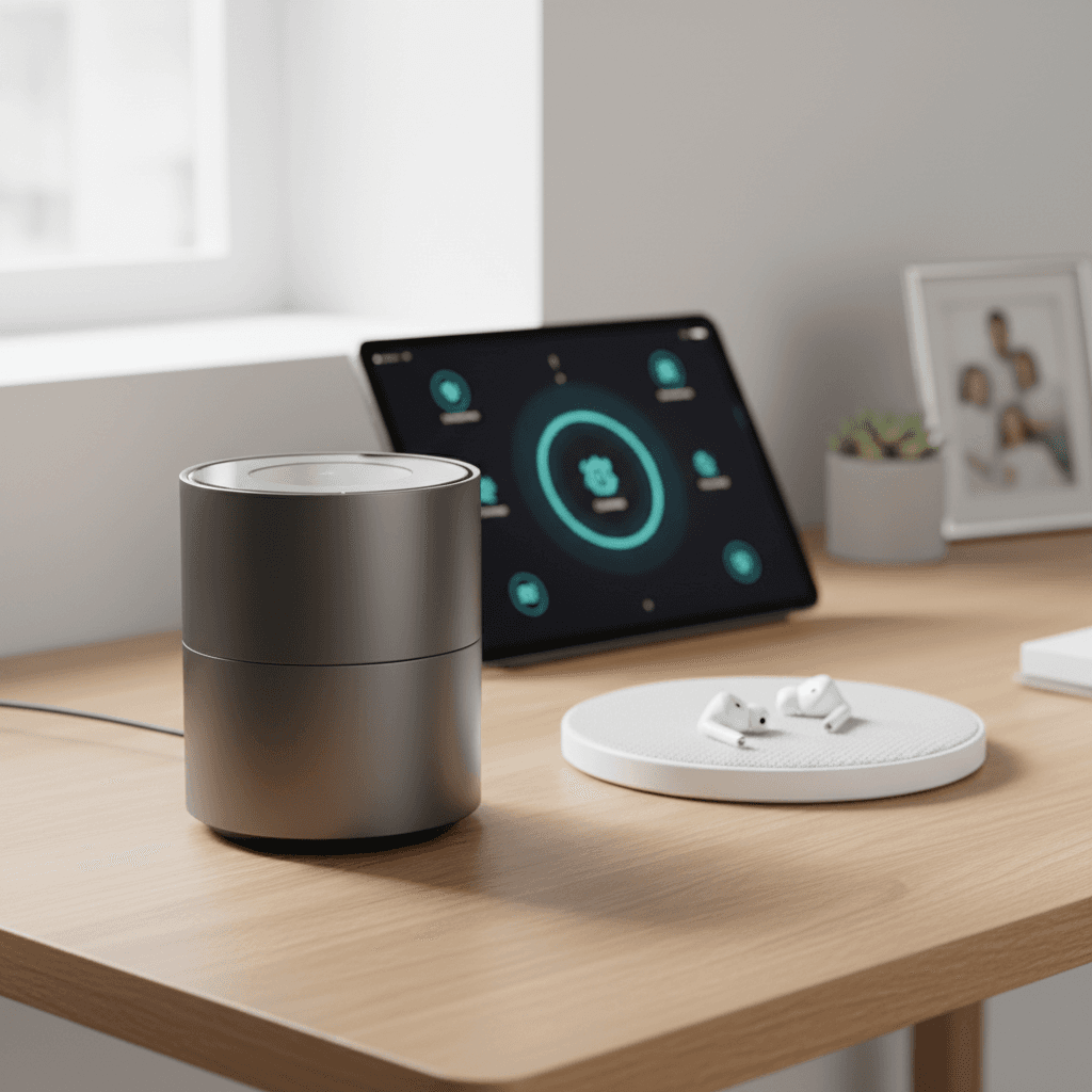 Smart home technology devices on desk